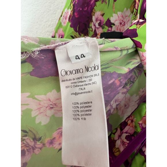 Giovanna Nicolai Silk Floral Wrap Top Size 44 Medium Purple Green Floral Chic - Picture 6 of 12